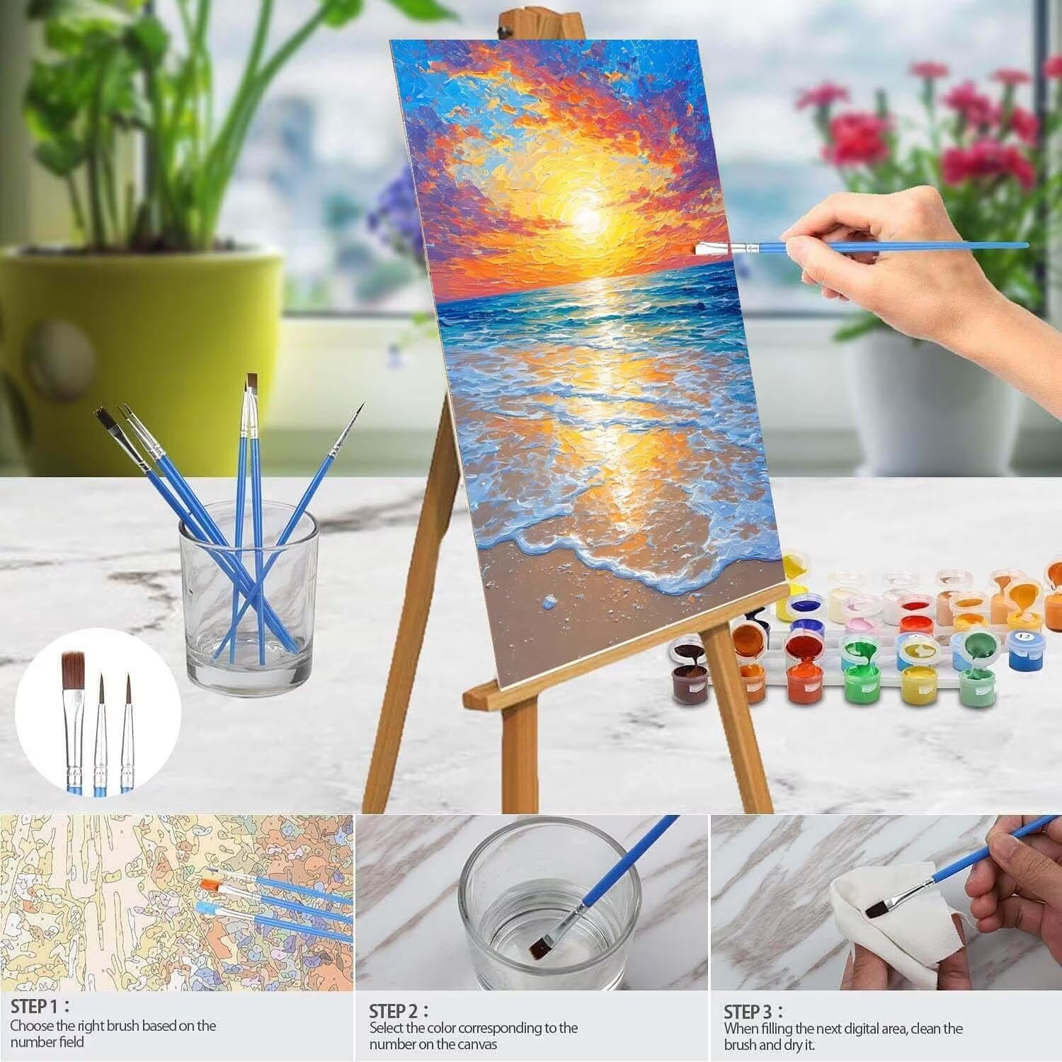 RICUVED Paint by Numbers Kit for Adults - Landscape Paint by Numbers with Canvas 40 x 50 cm, 3 Brushes, Acrylic Paints and Metal Hook – Ideal for Beginners RICUVED Paint by Numbers Kit for Adults - Landscape Paint by Numbers with Canvas 40 x 50 cm, 3 Brushes, Acrylic Paints and Metal Hook – Ideal for Beginners