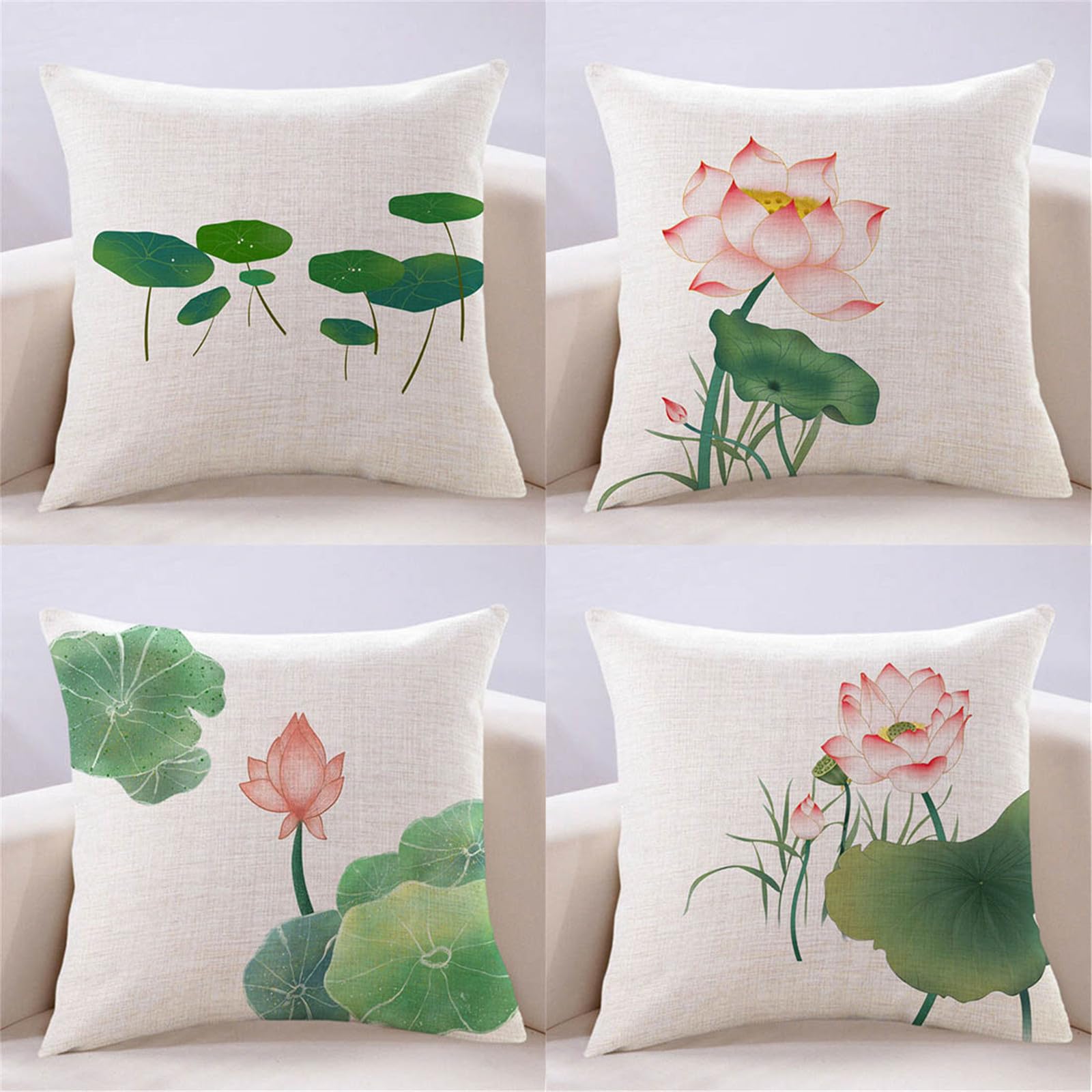 Housses de coussin 80x80cm canapé lin, taie d'oreiller extérieur fleur de lotus