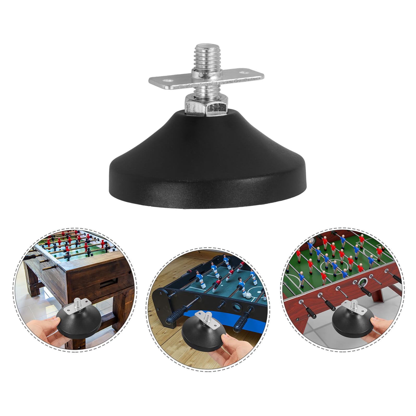 GALPADA 4 Piedini Regolabili in Acciaio e Gomma per Calcio Balilla, Antiscivolo e Protezione Pavimenti, Compatibili Tavoli e Banchi da Lavoro, Nero, 4 Pezzi