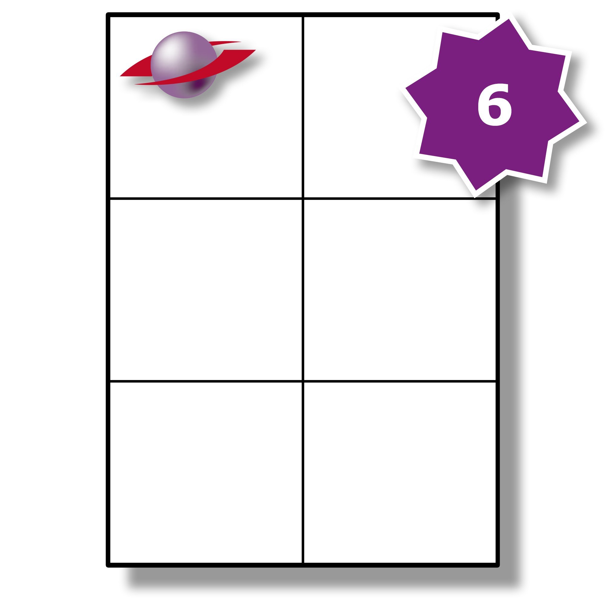 Label Planet® 6 Per Sheet, 500 Sheets (3000 Labels). Plain White A4 Matt White Labels, Square Cut Corners 105 x 99mm LP6/105