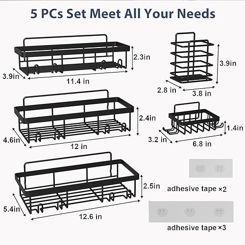 Miniatura 2 de Paquete de 5 organizadores de ducha para ducha interior, cesta adhesiva de almacenamiento de pared de baño resistente al óxido, soporte para champú