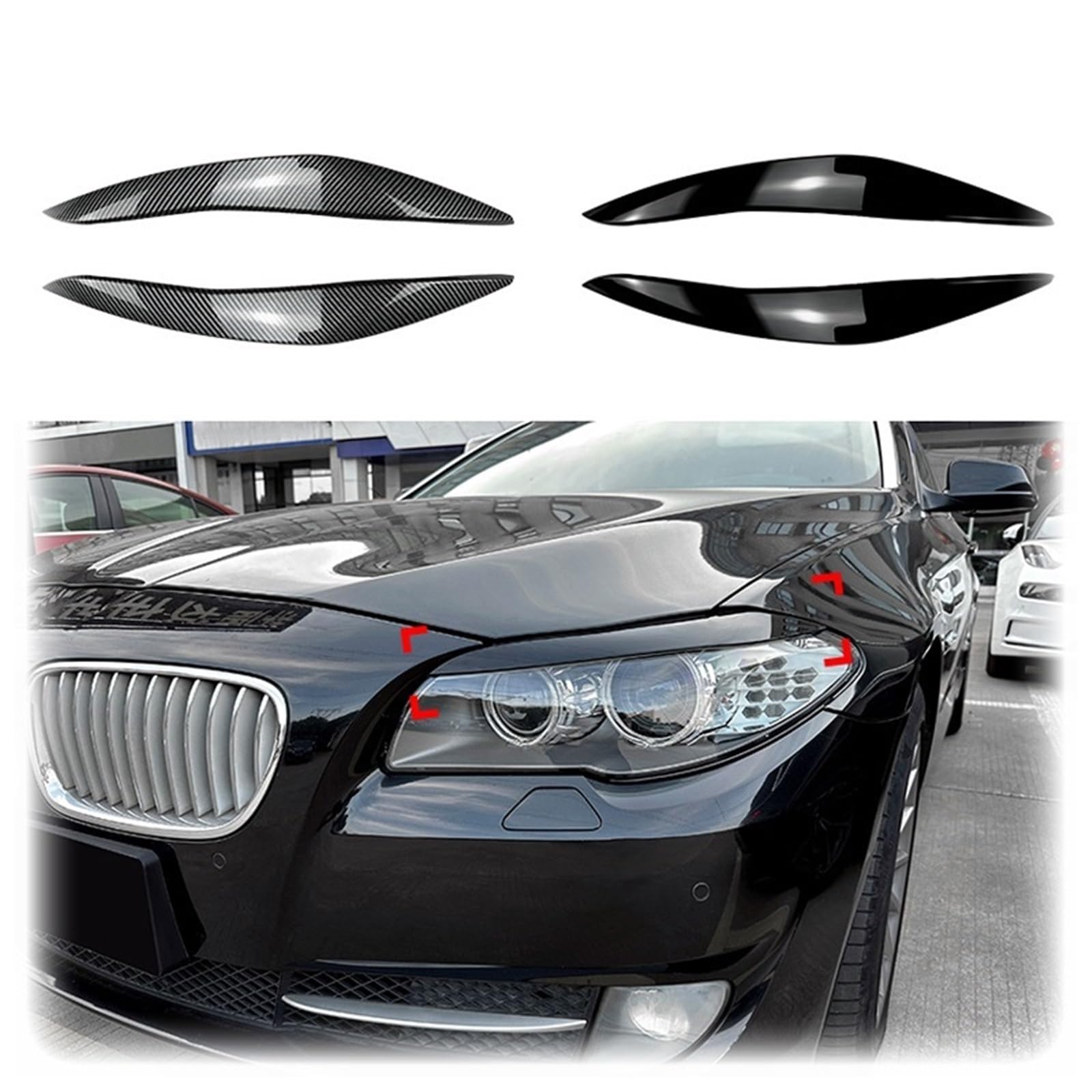 Fari Sopracciglia Palpebre Misura for BMW Serie 5 F10 F11 2011-2014 Styling Faro Anteriore Sopracciglio Lampada Trim Copertura palpebra decorazione per sopracciglia auto(Gloss Black)