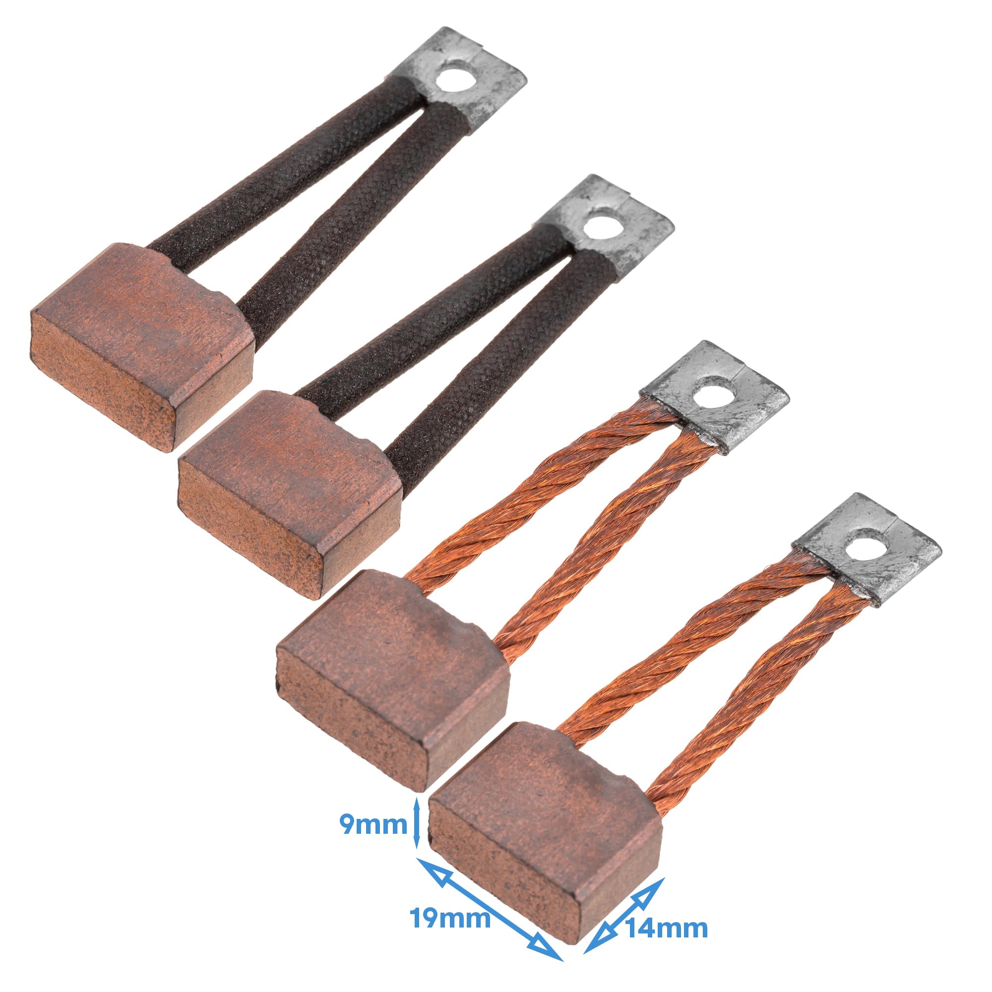 4pcs 9mm x 14mm x 19mm Carbon Motor Brush - For Car Starter - With Copper Wire Electrical Conductive Spare Part Accessories Elecric Brushes Set Replacement Compatible Electronic Power DC Tool