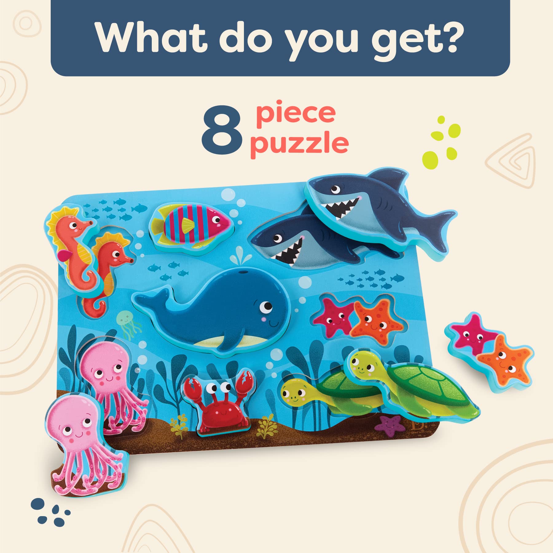 B. toys Puzzle en Bois Peek & Explore sous la mer, Animaux Marins