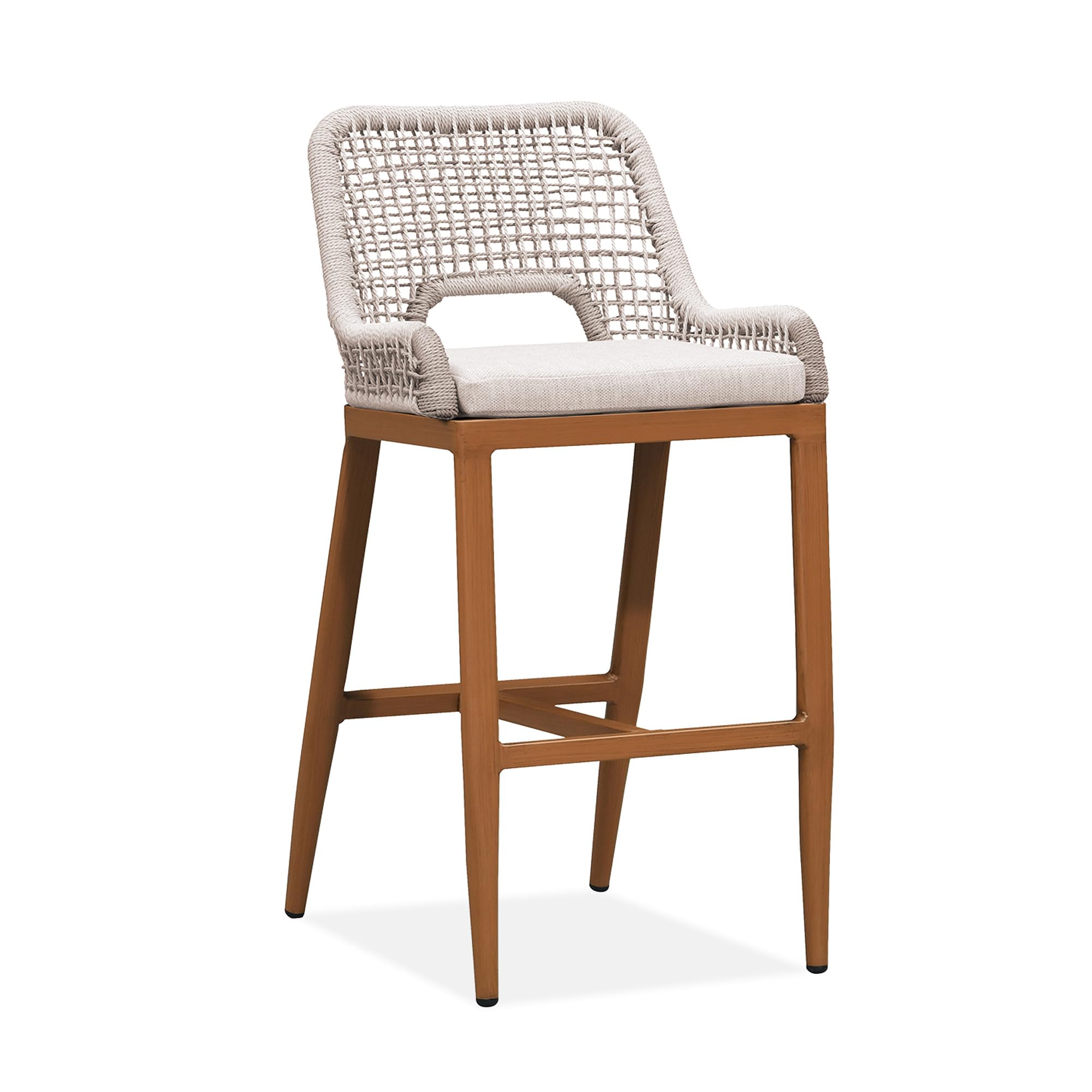 PURPLE LEAF 1 Piece Bar Height Stool with Cushion, Plaid Back, Deep Teak
