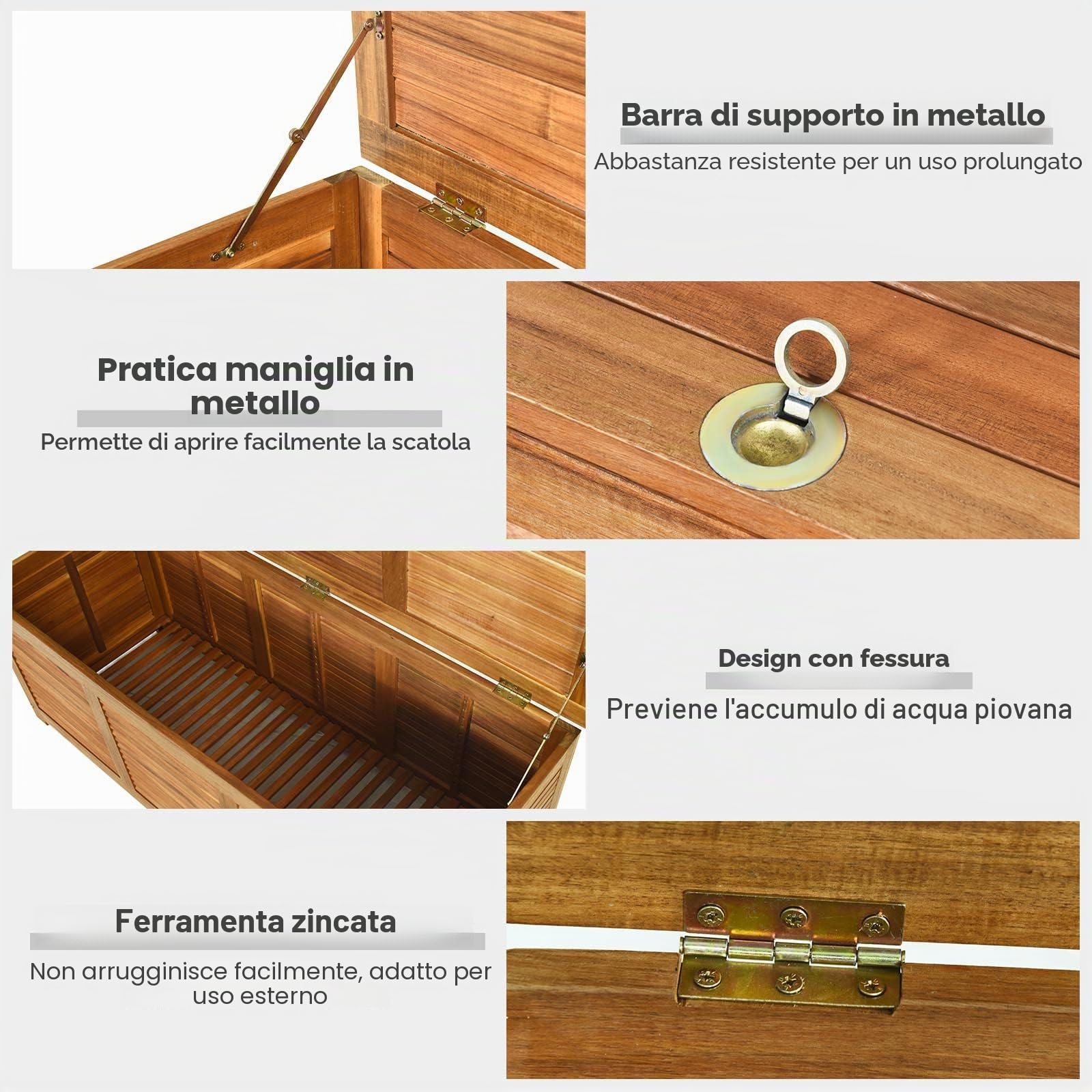GIANTEX Armadio da Esterno in Legno, Cassapanca Contenitore Interno, Panca Baule Carico di 150 kg, Ideale per Giardino, Patio, Piscina, 120x45x45 cm, Naturale