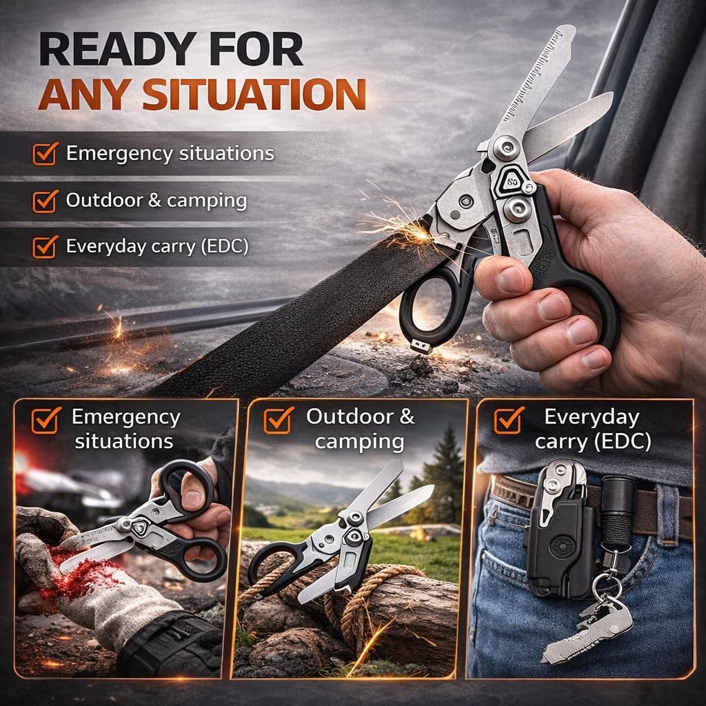 ASHO & KO 6-in-1 Trauma Shears – Emergency Medical Scissors for EMT & Paramedics | Heavy Duty with Seatbelt Cutter & Glass Breaker | Nurse, First Aid & Survival Kit