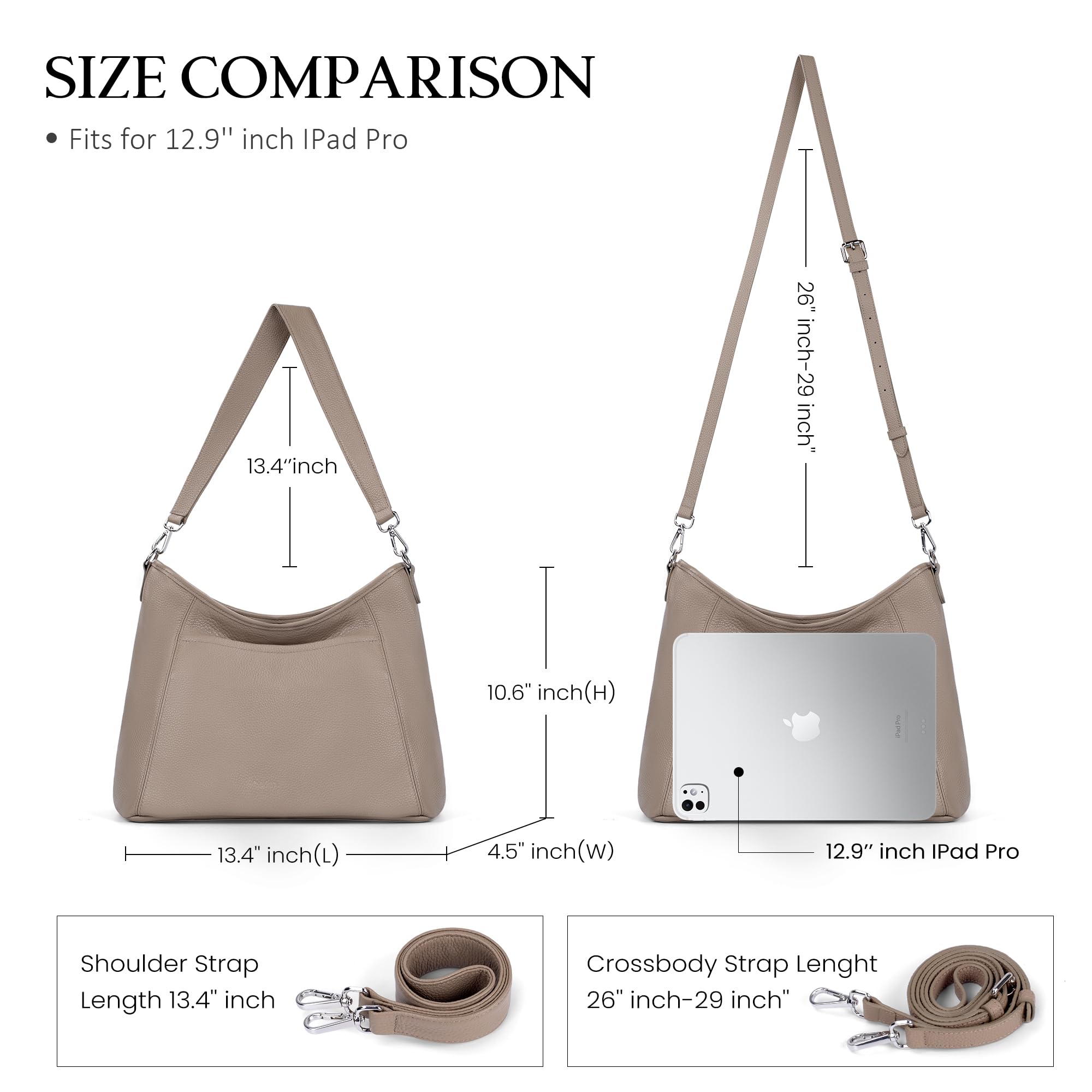 befen Borsa in vera pelle da donna in morbida pelle Hobo Crossbody con 2 cinghie staccabili grandi borse e borse da donna
