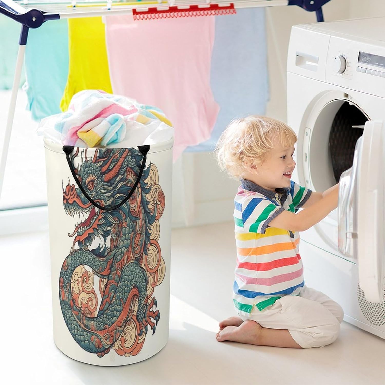 Red And Cyan Dragon Laundry Hamper Large Collapsible Laundry Basket with Handles Waterproof Clothes Hamper Portable Dirty Clothes Basket for Bedroom Laundry Room Closet Bathroom