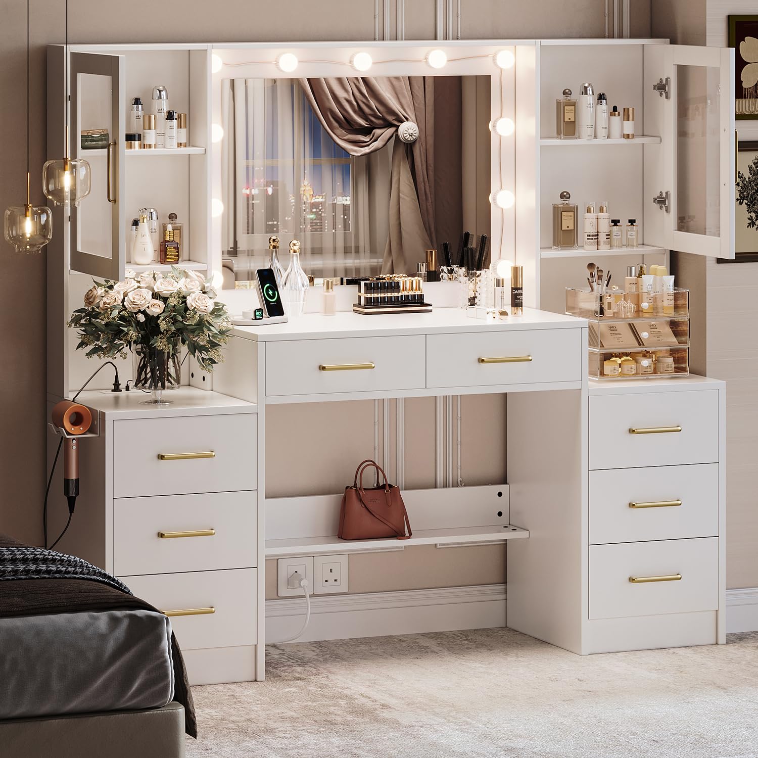 Amazon.com: TOKSOM White Vanity Desk with Mirror, Lights