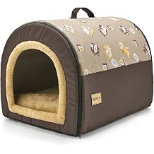 Jiupety Dog House Cozy 2 in 1 Small Dog Kennel, Large for Small and Medium Dogs, Comfortable Cave Portable House for Dogs, Brown