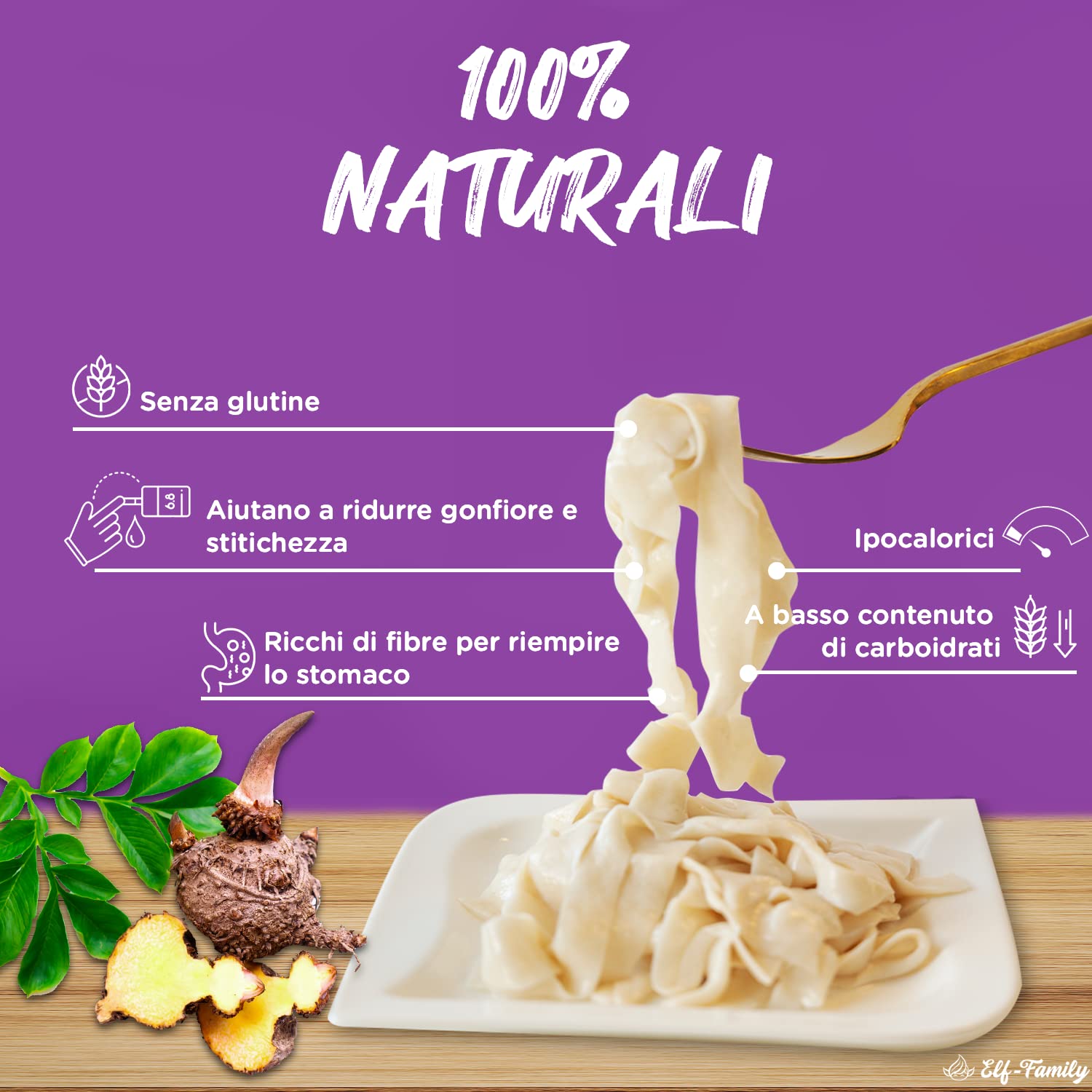 Elf-family [Nuovo]Pasta di Konjac Pochi Carboidrati- Prodotto in Tailandia- Vegano Senza Glutine- 240g x6 Scatole(per 12 Porzioni), Konjak Shirataki Noodles Ipocalorica/Senza Zucchero - Fettuccine
