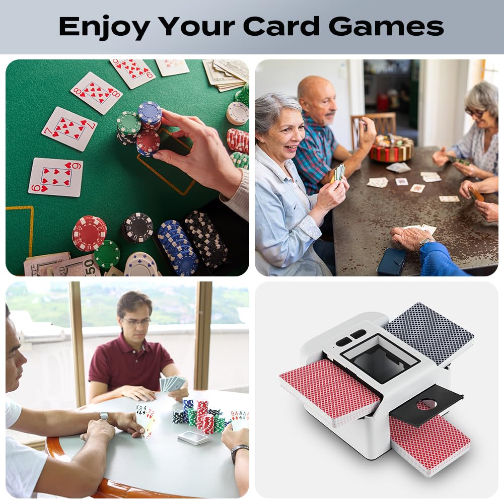HOTUT Automatyczna maszyna do tasowania kart, mikser kart do gry, tryb automatyczny i ręczny, niski poziom hałasu, elektryczny shaker do pokera, UNO, Blackjack, Texas Hold'em