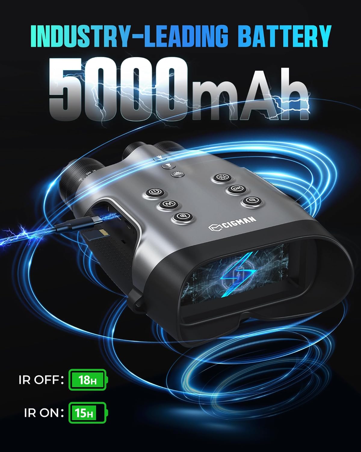 CIGMAN True 4K Night Vision Binoculars,Infrared Goggles with Full-Color Low-Light Imaging, 7-Layer Coated Lens,18H Battery for Wildlife, Security, Outdoor Adventure - Image 5