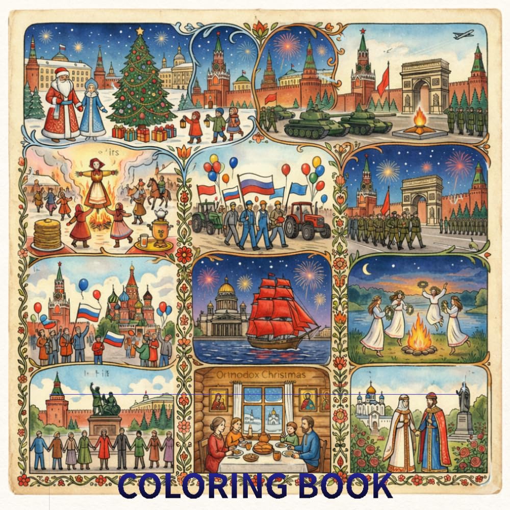 Beautifully hand-drawn coloring book that celebrates the rich traditions and vibrant spirit of the festivals of Russia: A Cultural Coloring Book of ... and National Celebrations for Kids and Adults
