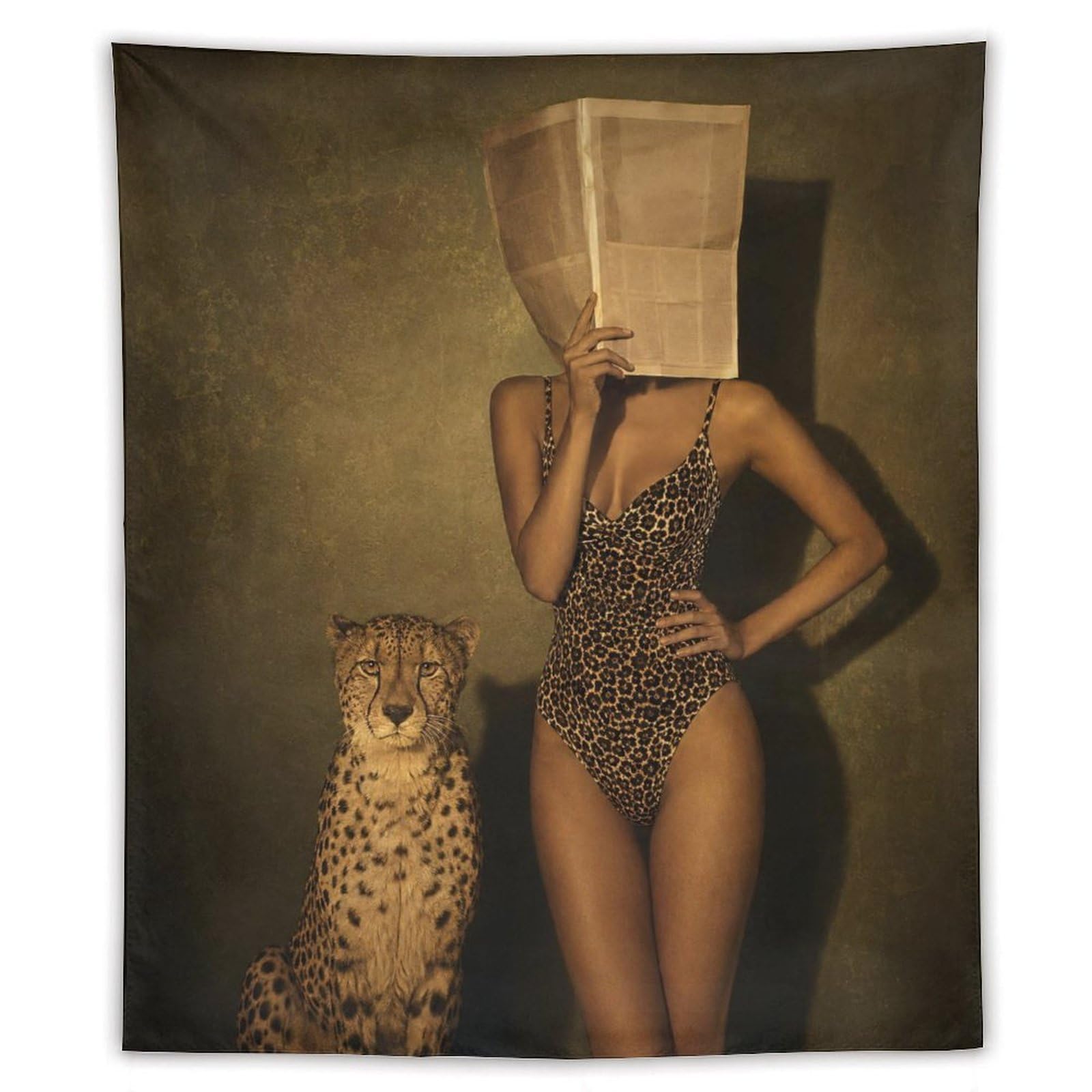 H3B8U2Y5 Paper Bag Woman with Cheetah Wall Tapestry, Apartment