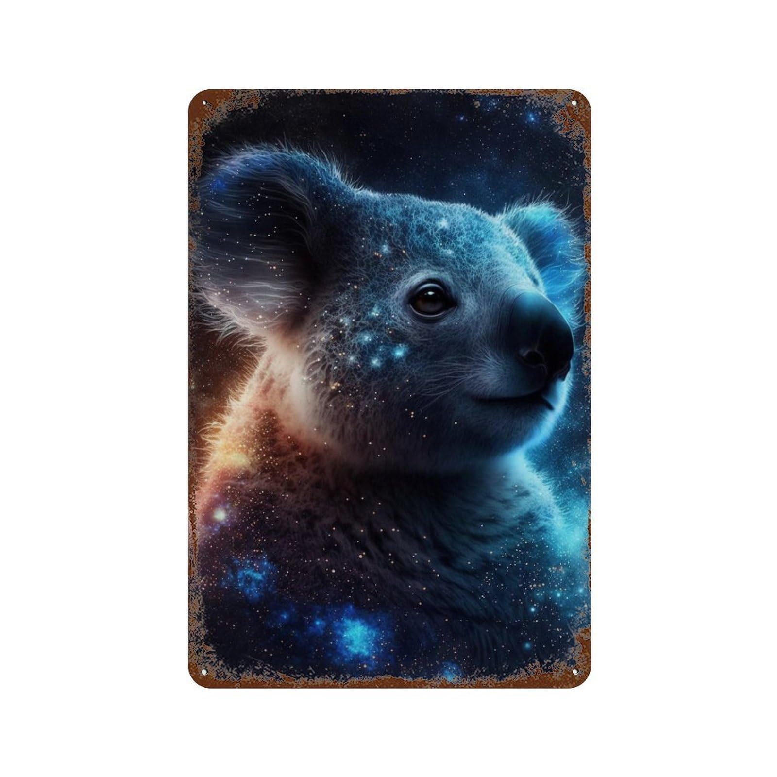 Cosmic Koala Celestial Cute Rust Effect Tin Sign 11.8"x7.9", Industrial Home Decor for Garage, Pub Or Kitchen