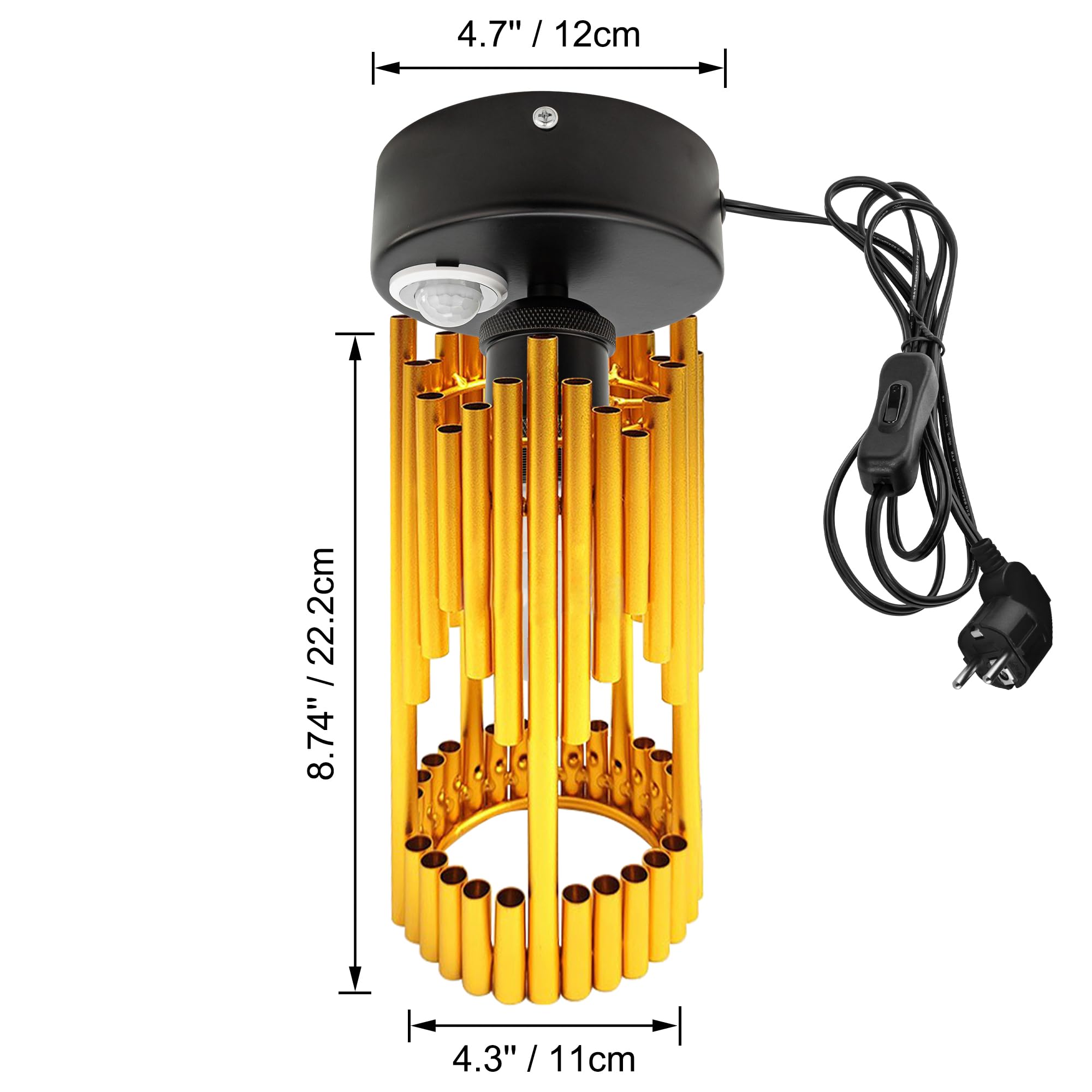 Plafoniera con sensore di movimento interno, lampada da soffitto in ferro industriale, sensore di movimento radar con cavo da 4,5 m e portalampada E27, per corridoio, bagno, scale, garage