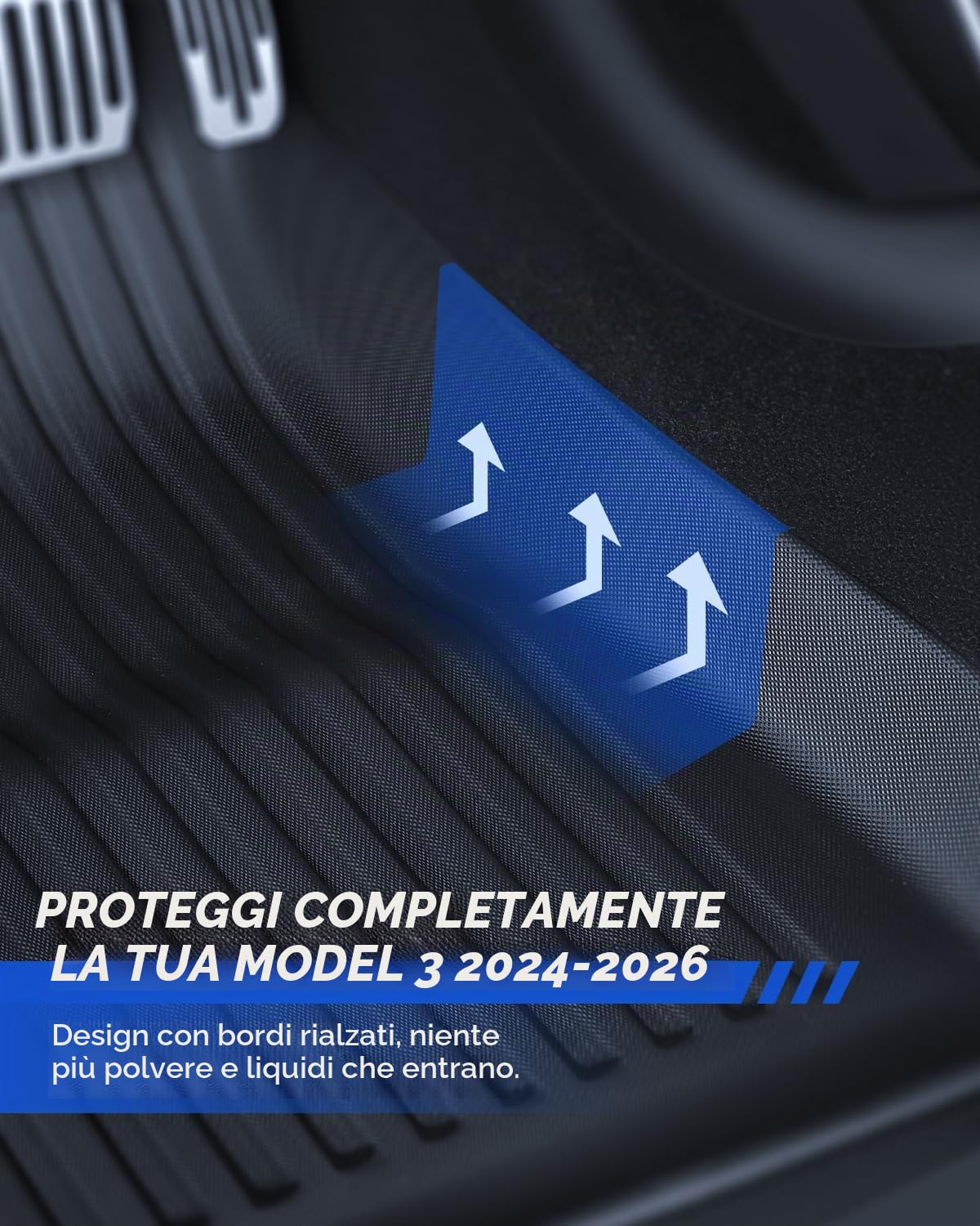 Tappetini 3 Pz per Tesla Model 3 2024-2026 Tappetini Tutte Le Stagioni 3D Con Bordo Alto Antiscivolo Impermeabile Tappetini a 3 Strati per Tesla Model 3 Highland Accessori