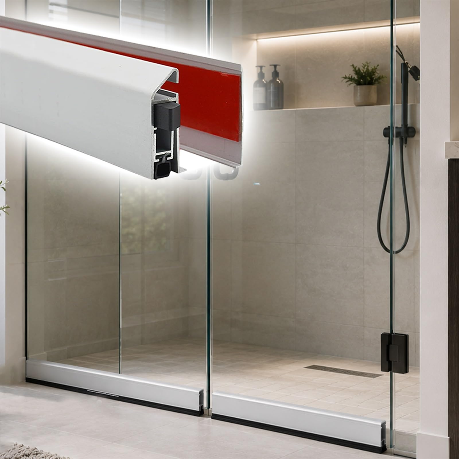 Burlete para puerta de vidrio que evita filtraciones de agua en el baño