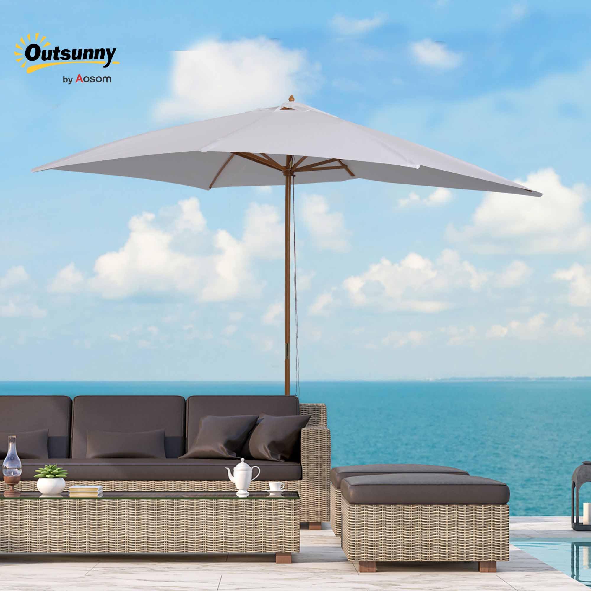 Outsunny Parasol Droit Rectangulaire Parasol de Jardin 3x2x2,5m Blanc
