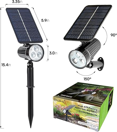 Miniatura 7 de SUNLONG Focos solares para exteriores, impermeables, ip65, luces solares cálidas para exteriores, para pasarela, patio, camino, jardín, paisaje,