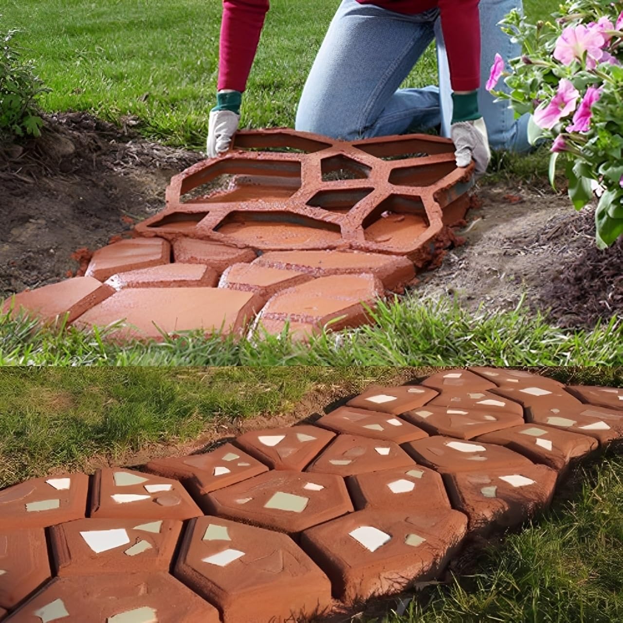 Paver Molds Concrete, DIY Garden Flooring Walk Maker Reusable, Concrete Paver Mold for Sidewalks Lawns Courtyards Gardens(4)