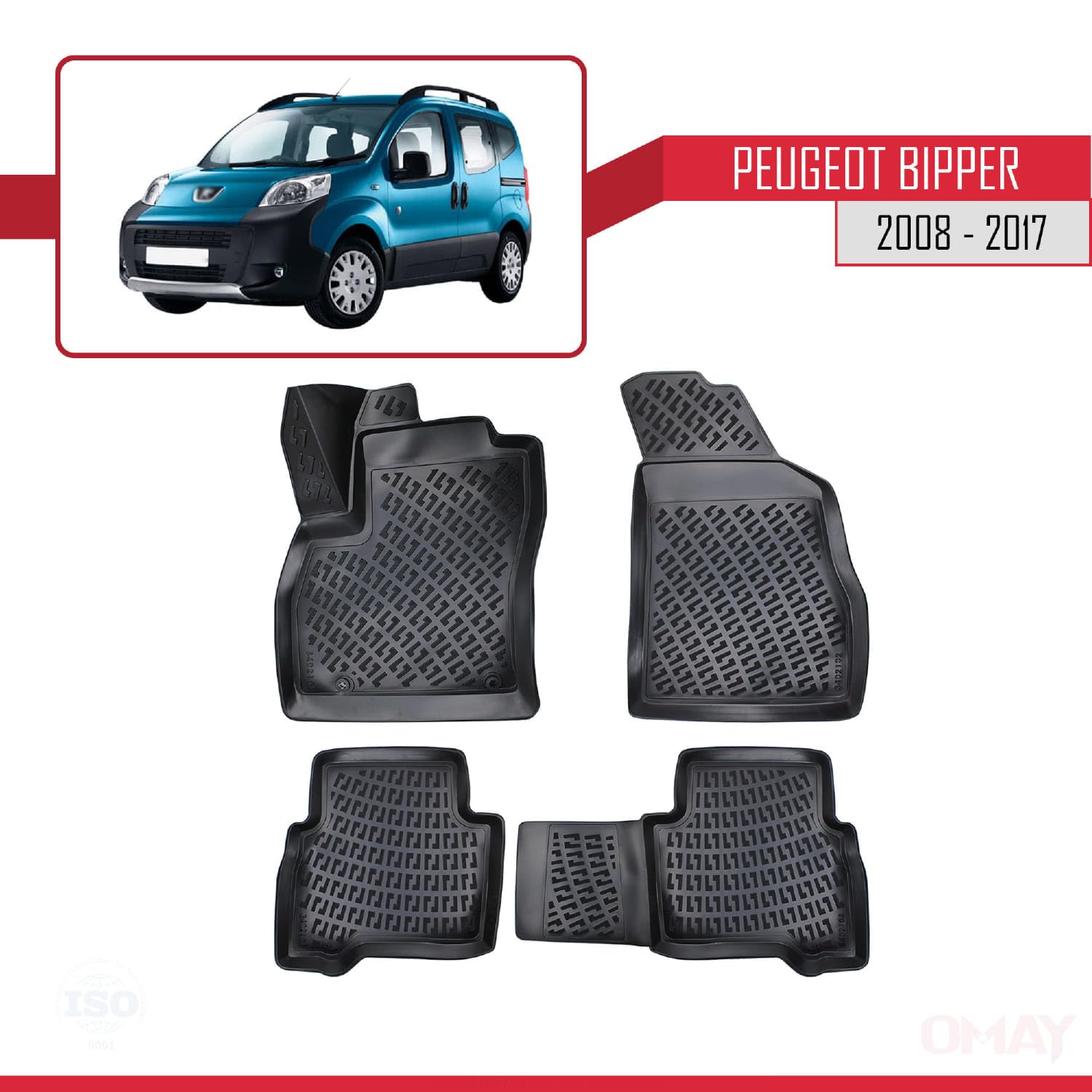 RE&AR Tuning Dywaniki samochodowe do Peugeot Bipper 2008-2021 dywaniki gumowe bezwonne czarne 4D błoto ochrona wodoszczelne dostosowane do konkretnego pojazdu