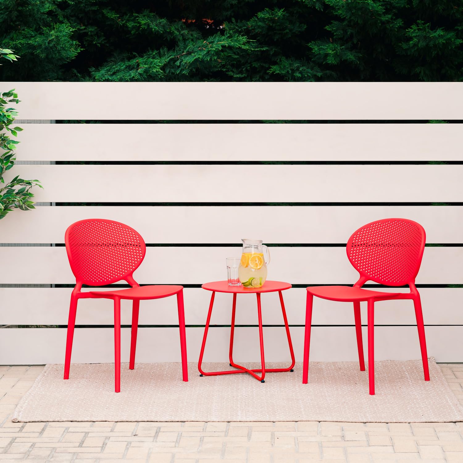 Homestyle4u 2469 Lot de 4 chaises de jardin empilables en plastique résistant aux intempéries Rouge