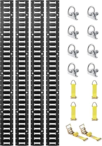 VEVOR Riel de amarre E-Track, rieles de acero de 5 pies, 4 piezas, ranuras estándar de 1 pulgada x 2.5 pulgadas compatibles con juntas tóricas y
