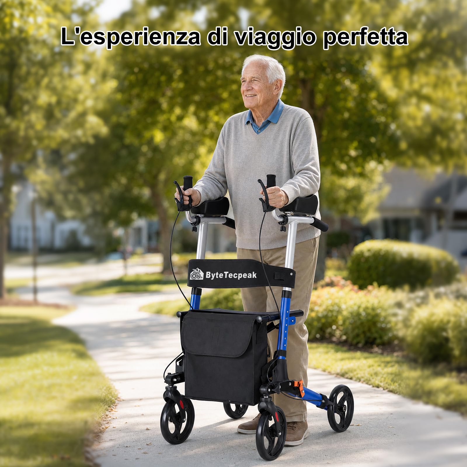 R2 Deambulatori pieghevole e leggero con sedile, Deambulatori sottile per appartamento, Deambulatori per anziani, pieghevole, dotato di supporti regolabili per avambracci, portata fino a 150KG