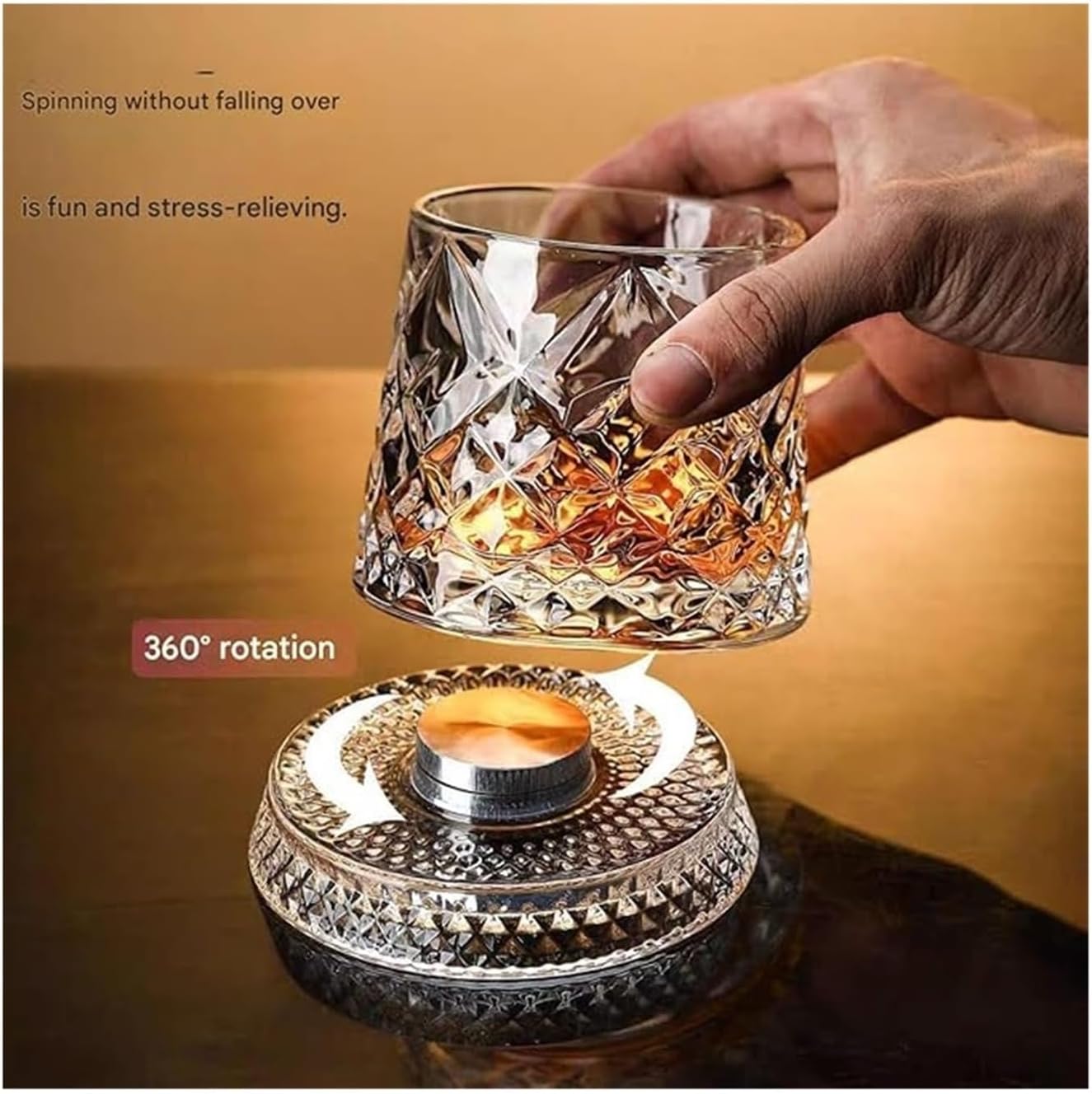 360° Rotating Whiskey Glass - Spinning Crystal Wine Tumblers For Stress Relief. Premium Barware Gift Idea(Woven pattern,2pcs)