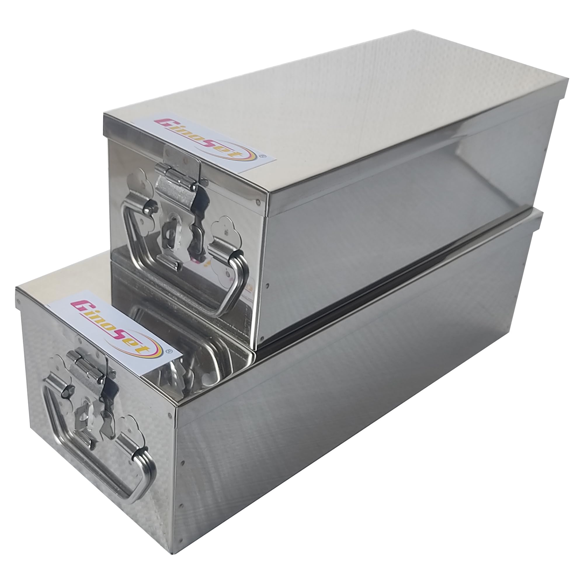 GinoSet Stainless Steel Locker Boxes Jewellery Boxes Cash Peti Set (Multi_Pack of 2) Size - 8 Inch, 10 Inch, Rectangular 2