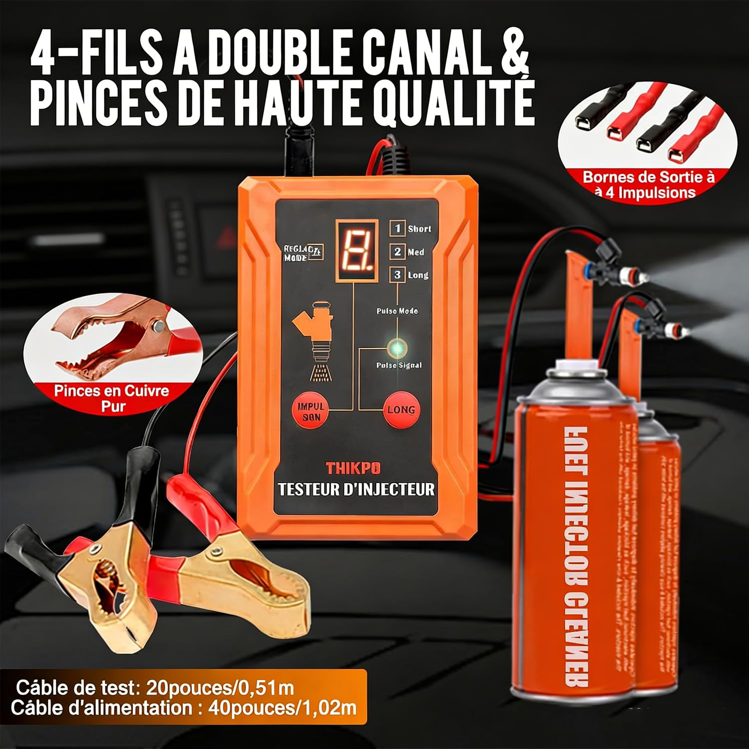 Tester dysz wtryskowych, zestaw do czyszczenia wtryskiwacza z 4 adapterami, 12 V, zestaw do czyszczenia wtryskiwacza paliwa z 4 adapterami i 4 przewodami testowymi i 8 trybami impulsowymi Beley