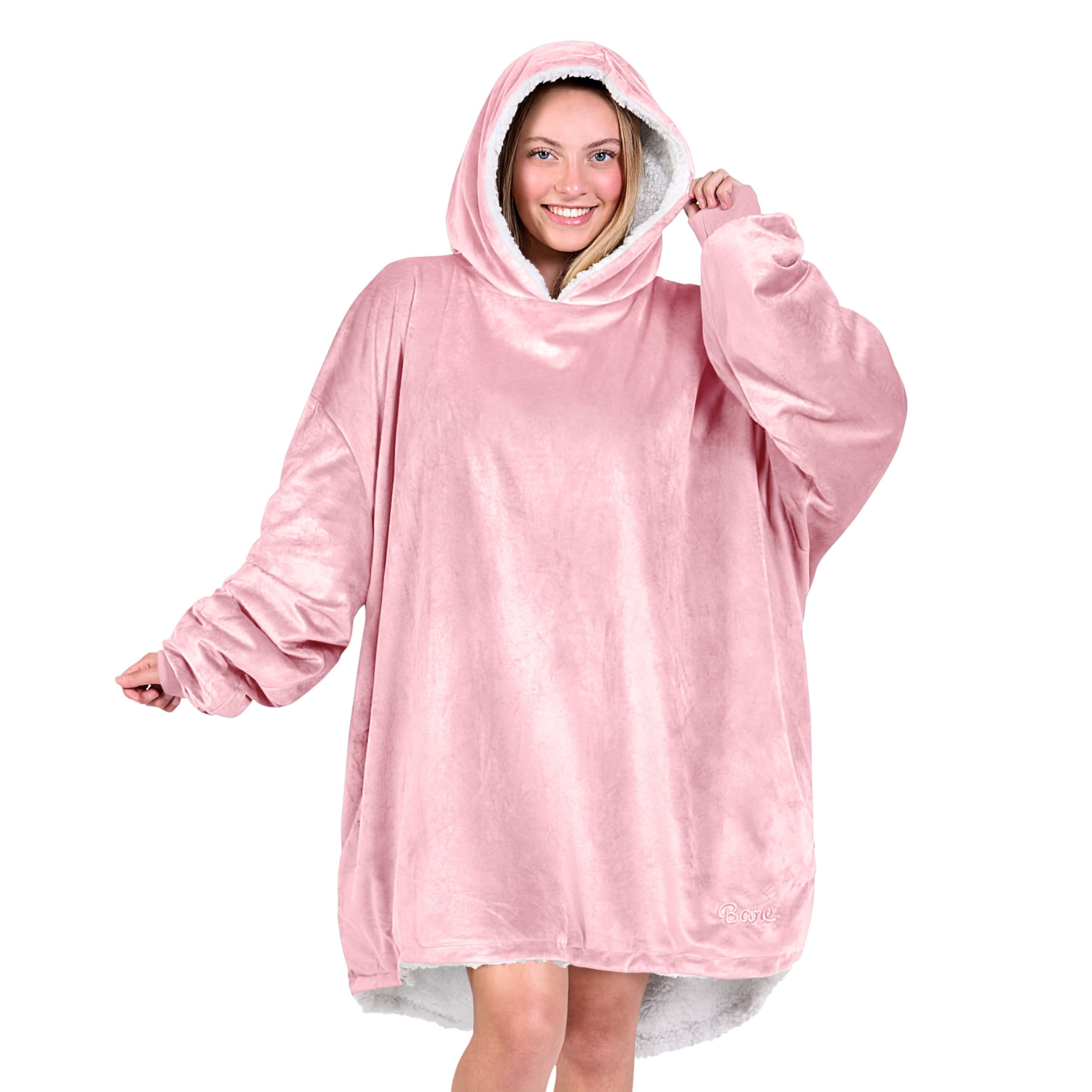Bare Home Wearable Blanket Hoodie - Soft Plush Sherpa - Warm and Cozy - Oversized Wearable Blanket