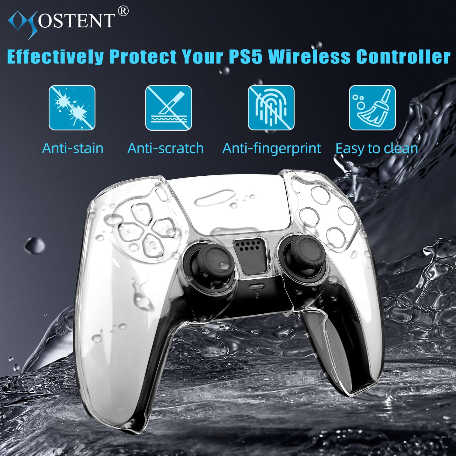 OSTENT Carcasa Protectora de Cristal Transparente Duro, Funda de Piel para Sony PS5 DualSense Wireless Controller