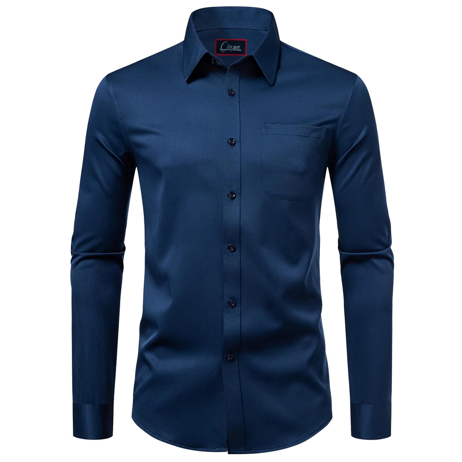 ONKEEP Camisas sociais masculinas de manga comprida com botões, cor lisa, casual, negócios, modelagem regular com bolso