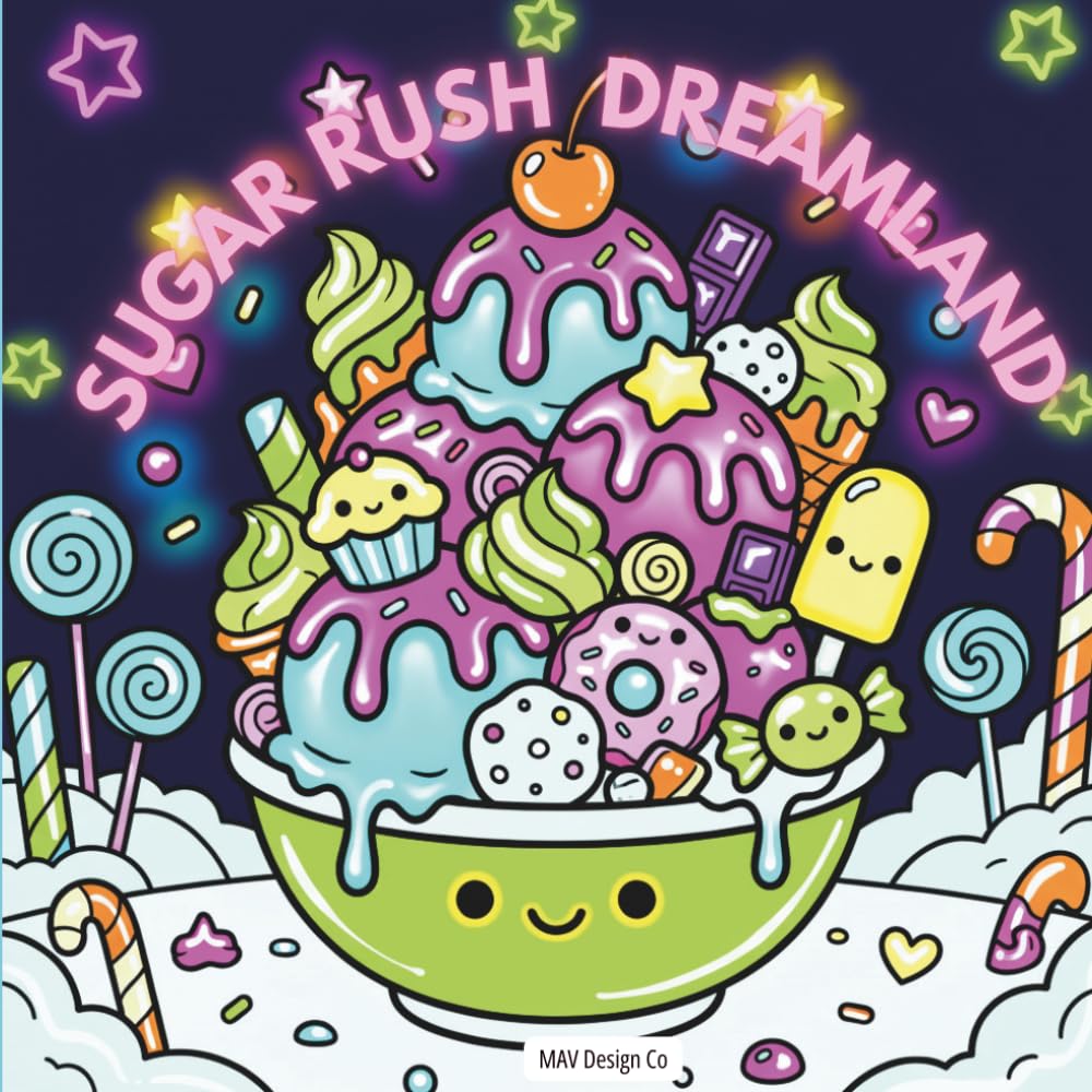 Sugar Rush Dreamland: Cute and Cozy Dessert Coloring Book for Kids, Adults and Teens: Bold and Easy Sweet Treat Coloring Pages with Cakes, Candy, and Adorable Dessert Characters for Stress Relief