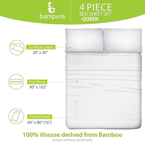 Vista 166 de BAMPURE - Juego de sábanas de 100 % viscosa de bambú, refrescantes, suaves, bolsillo profundo de hasta 16 pulgadas, 1 sábana encimera, 1 sábana Gris