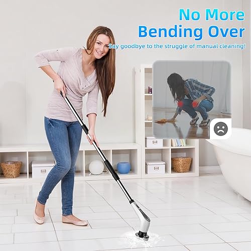 Miniatura 3 de Limpiador giratorio eléctrico blanco, limpiador giratorio inalámbrico con 8 cabezales de cepillo reemplazables, cepillo eléctrico con mango de
