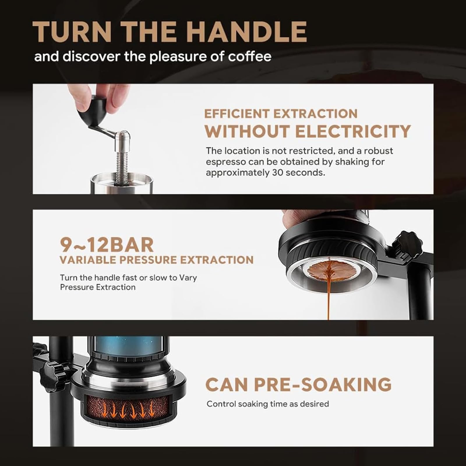 Cafetera Espresso Manual Portátil, Presión De 9-12 Bares, Depósito De Agua De 100 Ml, con Bolsa De Almacenamiento, Funcionamiento con Manivela Durante 30 Segundos, Acampar