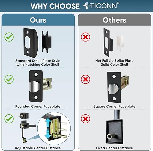 Miniatura 4 de TICONN Juego de manijas dobles para puerta delantera, palanca de puerta cuadrada resistente y cerrojo de un solo cilindro para puertas exteriores de