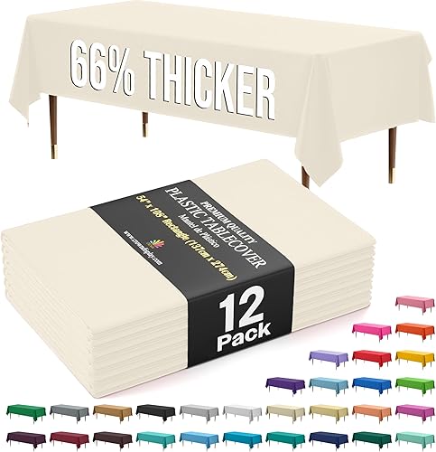 Miniatura 27 de Party Solids Mantel rectangular de plástico de alta calidad, 66% más grueso, 0.5 mil, paquete de 12 manteles color azul claro de 54 x 108 pulgadas,