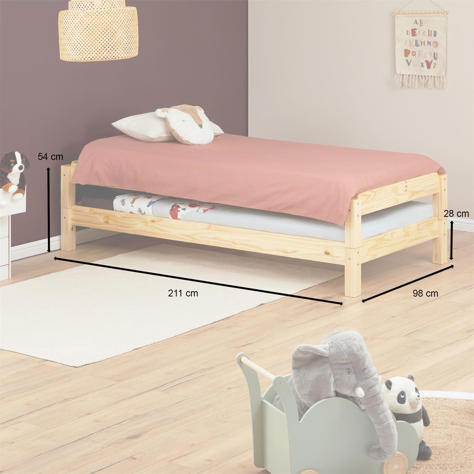 IDIMEX Stapelbett RINO 90x200 cm 2er Set in weiß aus Kiefer Massivholz, Kinderbett mit Gästebett aus massivem Holz, platzsparendes Stapelliege Massivholzbett