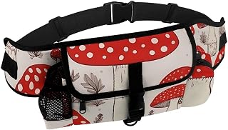 Red White Mushroom Dog Treat Pouch,Easy One-hand Access | Dog Fanny Pack,Built in Poop Bag Dispenser, Water Bottle Holder,Pet Treat Waist Belt for Hiking Running Kibbles