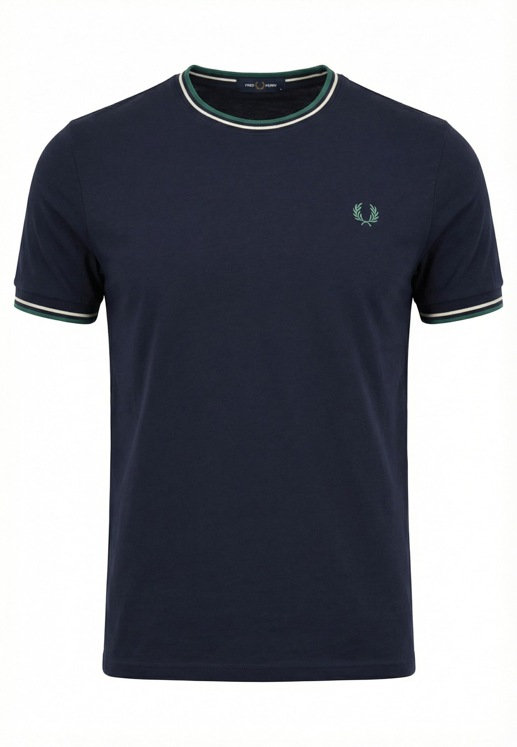 Fred Perry Men's Bleu Contrast Trim Double Stripe T-Shirt