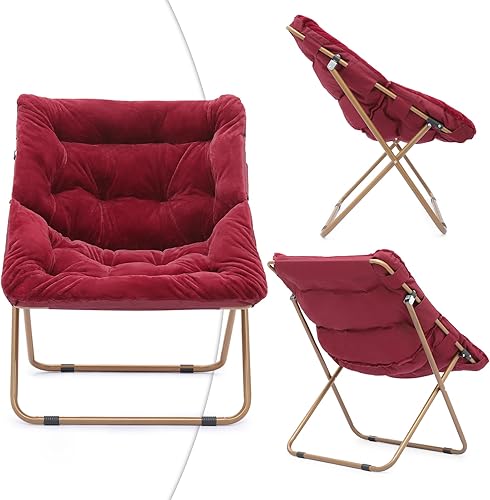 Miniatura 44 de Magshion Silla platillo plegable con otomana para adultos, cómodo asiento de lectura, asiento de piel sintética con marco de metal acolchado grueso