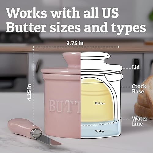 Vista 5 de Priority Chef - Vasija de mantequilla francesa con tapa, Mantequilla para untar y mantener fresca, Mantequillera para dejar en la encimera, Plato