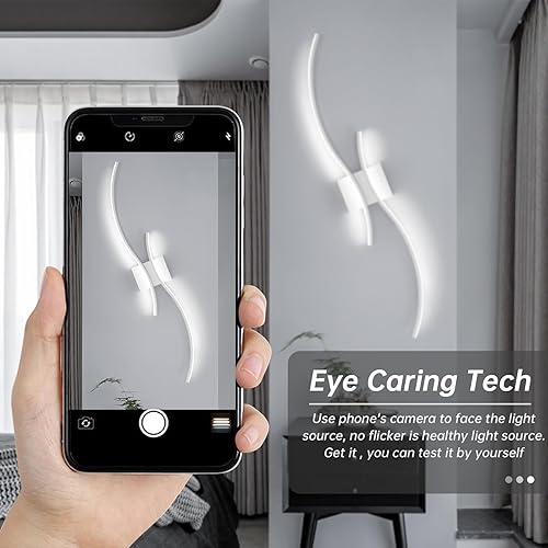 Miniatura 3 de CANEOE Aplique de pared moderno, lámpara de pared LED de tira larga blanca, lámpara de pared de interior con diseño ondulado de 39 pulgadas para