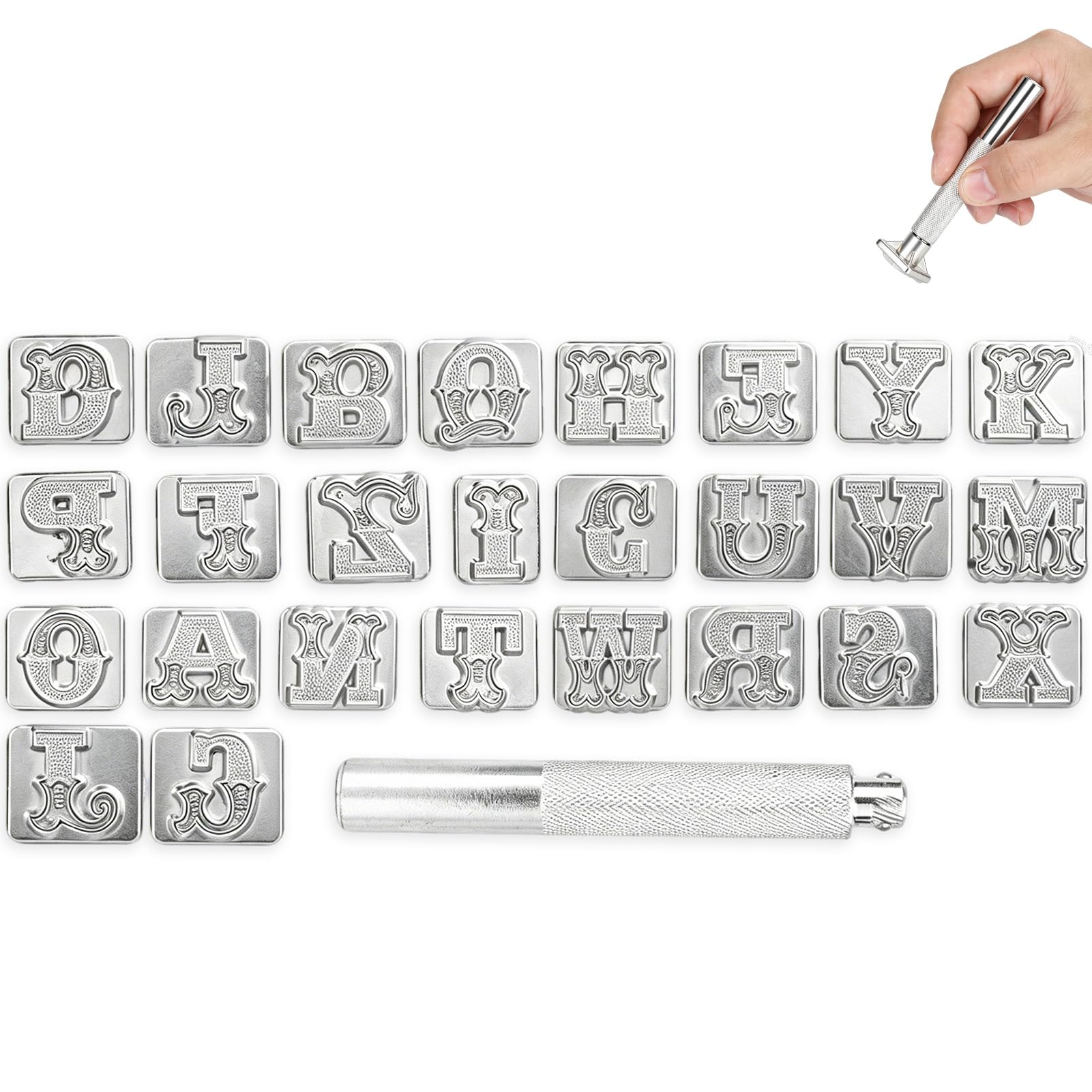 Kit De Alfabeto De Sellos De Cuero, Sellos De Cuero Para Trabajar El Cuero Sellos De Cuero Herramientas Sellos De Letras De Cuero Juego De Punzones De Letras Para Metal 3/4 Pulgadas 19 Mm Juego De Sel